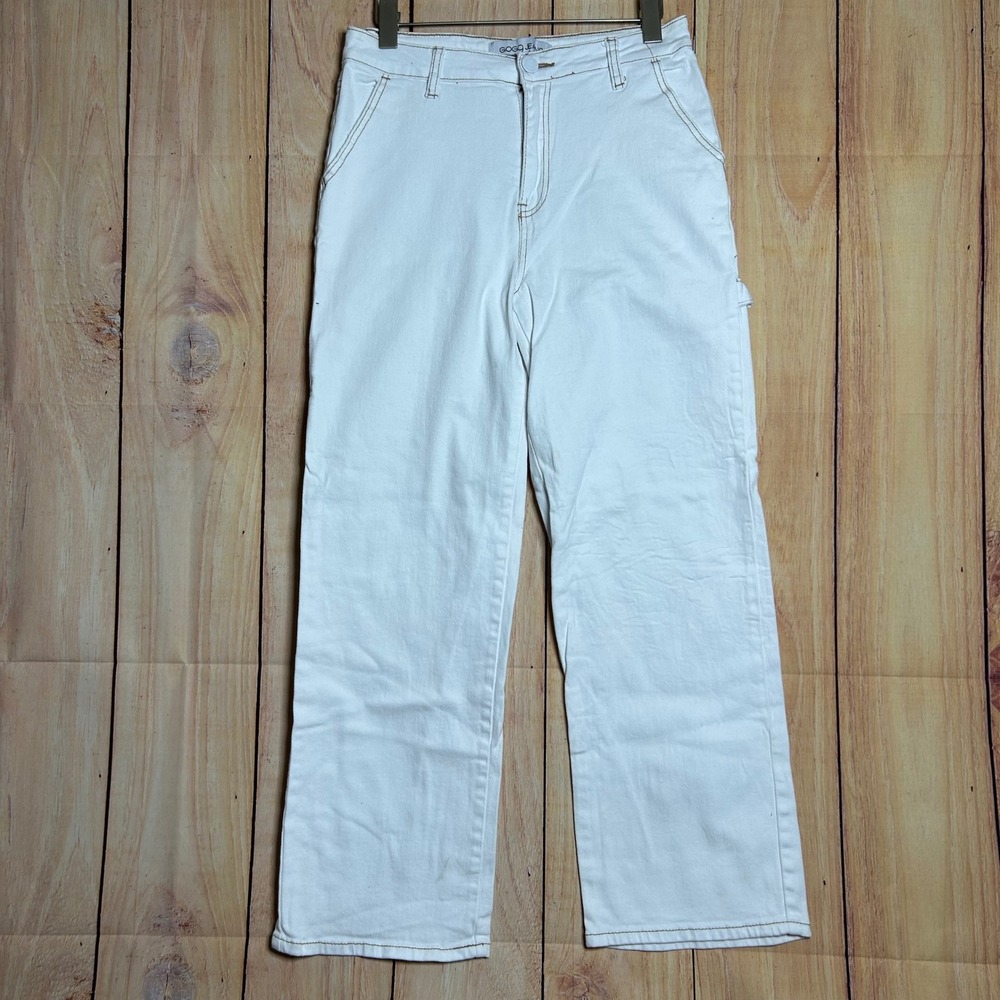 Gogo Jeans Carpenter Pants Womens 7/28 White Contrast Stitch Utility Gorpcore